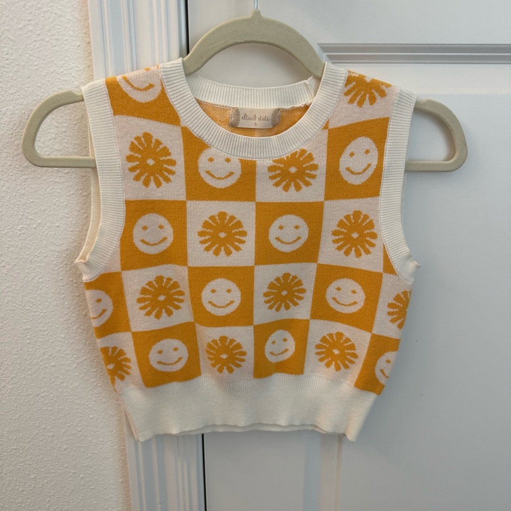 Yellow Smiley Face Cropped Sweater Vest